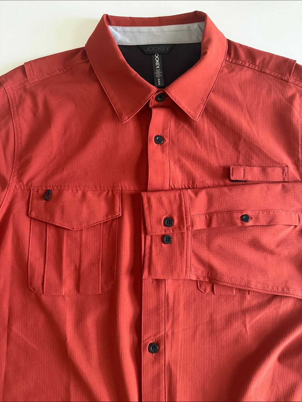 Jockey Men’s Brick Burnt Orange Long-Sleeve Button-Down Ripstop Shirt sz M NWOT